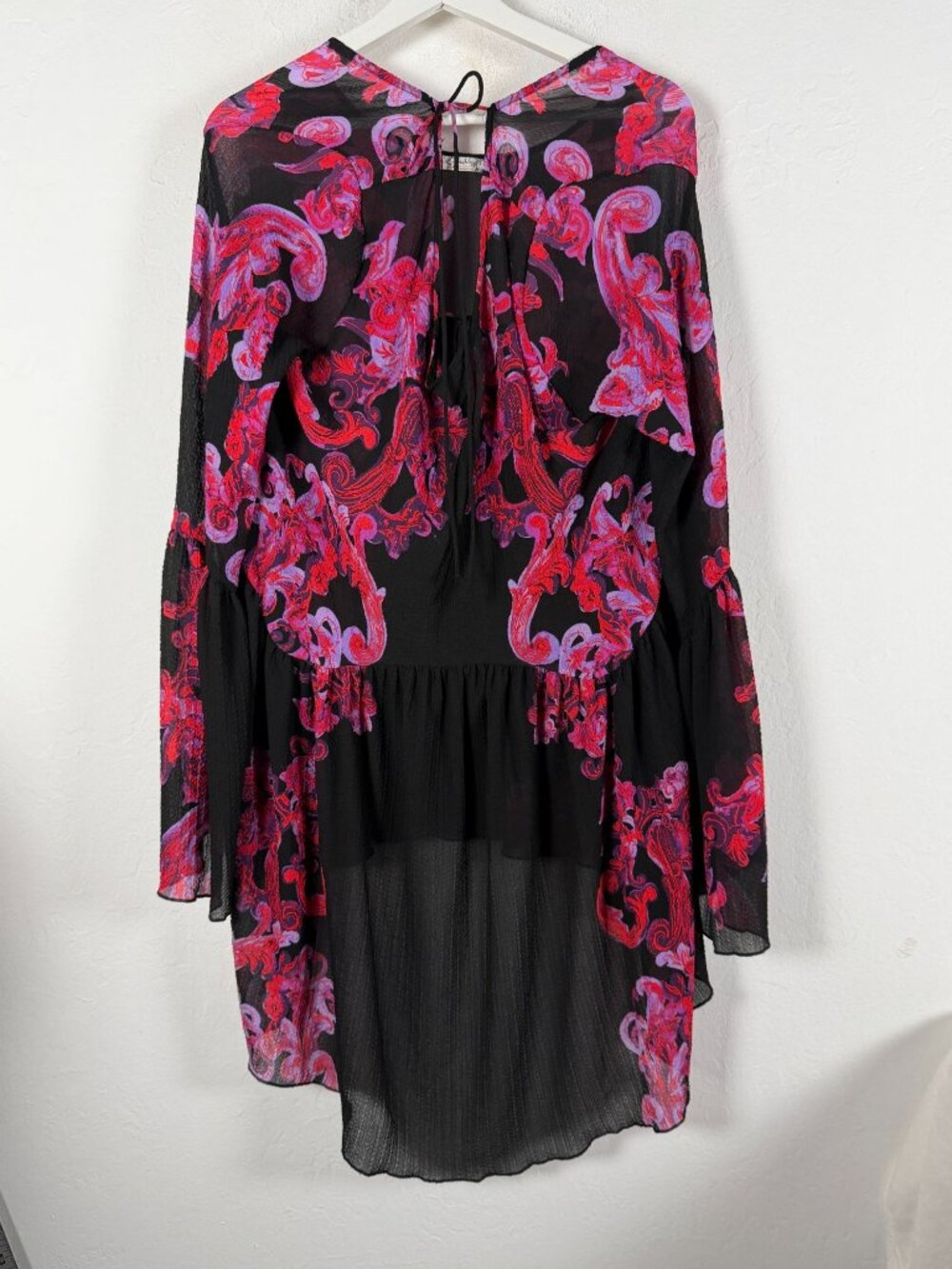 Intimately Free People Symphony Sheer Tunic Dress Paisley Bell Sleeve Large - Picture 1 of 8